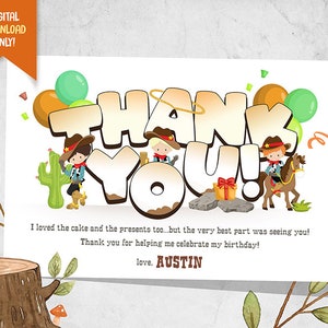Cowboy Digital Thank You Card, Cowboy Birthday Favor Card, Ranch Party Printable, Western Birthday Favor Card, Cute Cowboy Birthday Card