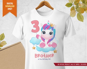 Unicorn 3rd Birthday T-shirt for Brother, Unicorn Brother Shirt, Magical Birthday T-shirt, Rainbow Kids Party Shirt, Bro T-shirt Party