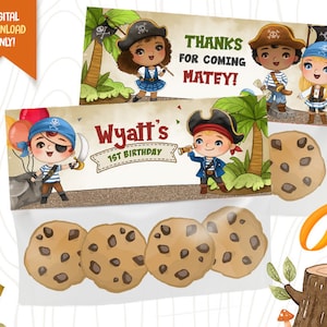 Pirate Kids Treat Bag Toppers, Cute Pirate Favor Bag Toppers, Pirate Birthday Treat Bag Toppers, Party Favor Topper, Treasure Map Bag Topper