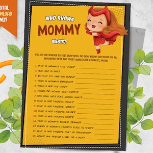 Superheld, der Mama am besten kennt, Superhelden-Babyparty-Spiel, Babyparty-Partyspiel, Babyparty-Karte, Superheld-Babyparty-Spiele