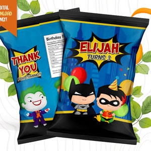 Bolsa de fichas de cumpleaños de superhéroes, bolsa de fiesta de héroes de bebé, bolsa de favor de superhéroes linda, bolsa de chips de héroes, favor de fiesta para niños, etiqueta de bolsa de regalos de cumpleaños