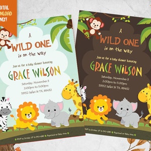 Invitation numérique de douche de bébé de Safari, invitation de safari sauvage, douche de bébé de jungle, invitation numérique de douche de bébé, invitation imprimable, singe