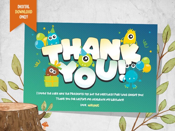 Carte De Remerciement Monster Digital Monster Bash Party Etsy Canada