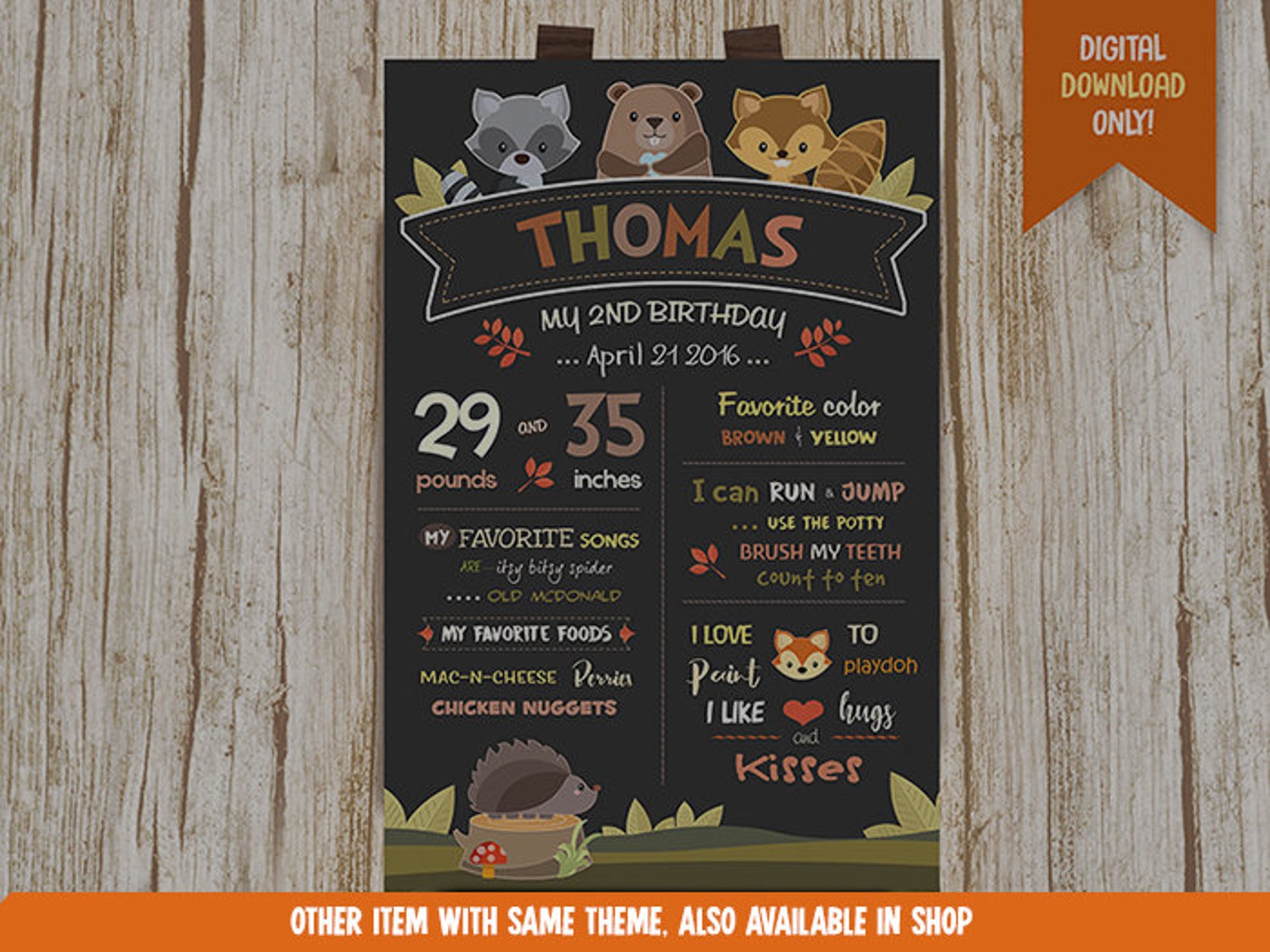 Woodland Menu Chalkboard Forest Animals Birthday Chalk Sign Etsy