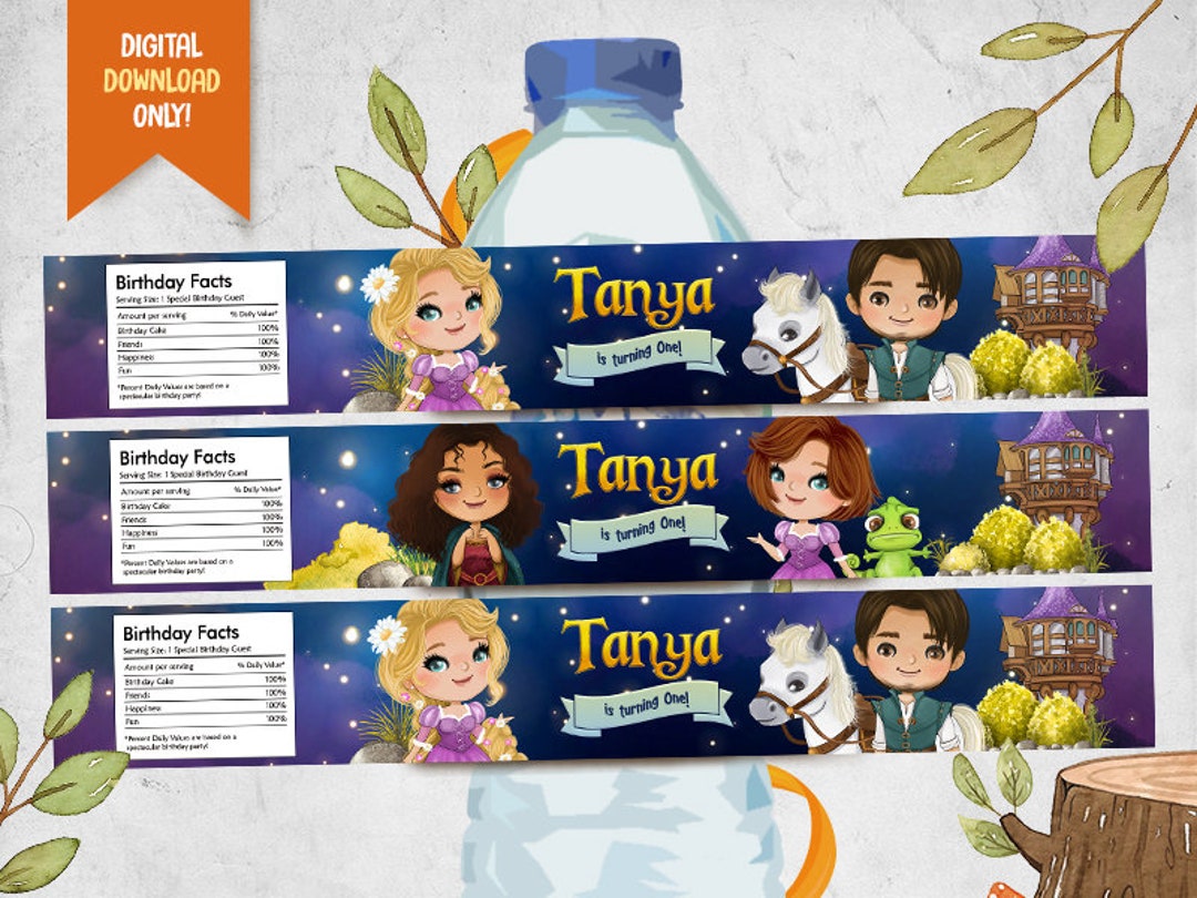 Princess Digital Water Bottle Labels, Princess Printable Bottle Wrapper ...