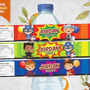 Superhero Digital Water Bottle Labels, Superheroes Printable Bottle Wrapper, Cute Kids Birthday Bottle Label, Super Boy Drink Label