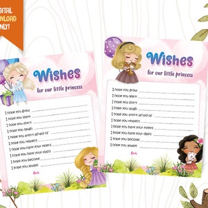 Principessa Baby Shower Wishes per il bambino, DOWNLOAD IMMEDIATO, Principessa carina Auguri per il bambino, Carte stampabili principesse, Carta da gioco per feste