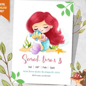 Invitation numérique Princesse, Invitation d’anniversaire Baby Princess, Fête d’anniversaire de princesse, Invitation d’anniversaire sous la mer, Carte d’anniversaire de fille