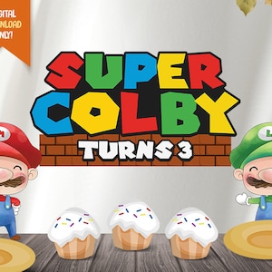 Geburtstag Digitales Namensschild, Geburtstags-Namensschild, Plumber Brothers Schild, Kinder Kulisse Name, personalisiertes Namensschild, Namensschild
