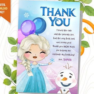 Schneeprinzessin Dankeskarte, Eisprinzessin Karte, Schneemann Party Karte, Süße Prinzessin Geburtstagskarte, Mädchen Geburtstag Party Karte