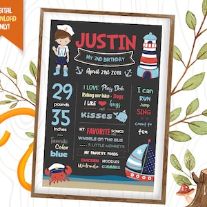 Nautical Digital Chalkboard, Nautical Birthday Chalkboard, Nautical Party Poster, Nautical Milestone Board, Nautical Chalk Sign, Sailor
