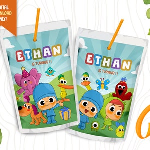 Kids and Friends Digital Juice Label, Cute Animals Juice Pouch Label, Kids Party Bag Label, Juice Wrapper, Boy Juice Bag Label Sticker