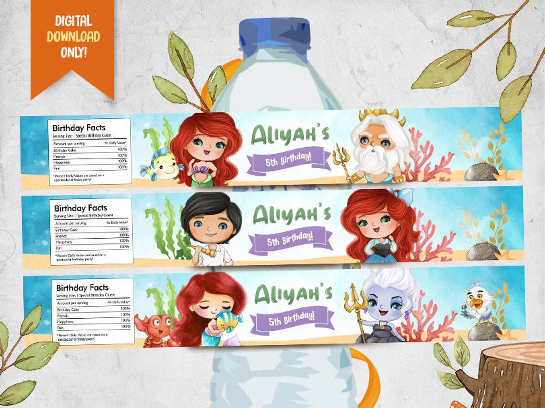 Princess Digital Water Bottle Labels, Princess Printable Bottle Wrapper ...