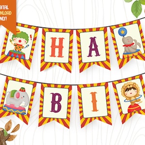 Carnival Digital Birthday Banner, Circus Party Banner, Cute Clown Party Banners, Circus Printable Party Decoration, Digital Buntings, Banner