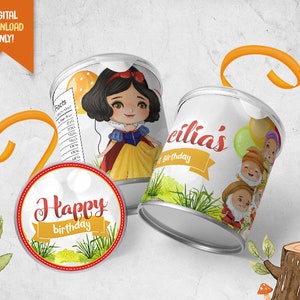 Princess 1.3oz Pringles Label, Cute Princess Small Pringles Wrapper, Dwarfs Snack Can Label, Pringles Tube Label, Pringles Lid Label