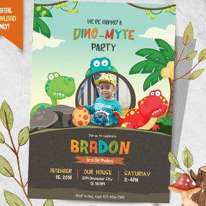 Dino Digital Invitation + FREE Thank You Card, Dinosaur Birthday Invite, Trex Party Printable, Cute Dino Invite, Personalized Invitation