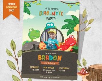 Dino Digital Invitation + FREE Thank You Card, Dinosaur Birthday Invite, Trex Party Printable, Cute Dino Invite, Personalized Invitation