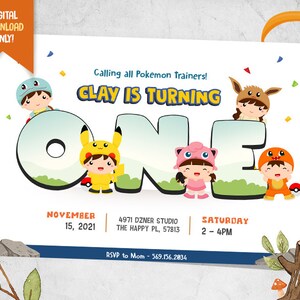 Monster Invite + FREE Thank You Card, Kids in Cute Costume Birthday Invitation, Animal Costume Party Invite, Kids Birthday Card