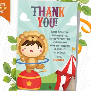 Tarjeta de agradecimiento digital de Carnival Baby, Circus Party Favor, Carnival Party Imprimible, Circus Favor Card, Clown Birthday Card, Kids Party