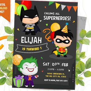 Superhelden einladen + GRATIS Danke-Karte, süße Superhelden-Geburtstags-Einladung, Kinder-Party einladen, 1. Geburtstagseinladung, Jungen-Geburtstagskarte