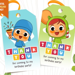 Kid and Friends Thank You Tags, INSTANT DOWNLOAD, Cute Animals Favor Tags, Kids Birthday Tag, Cute Boy Digital Printable Label, Party Tags