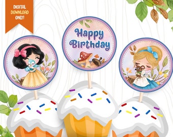 Princess Cupcake Toppers, INSTANT DOWNLOAD, Baby Princess Birthday Party Label, Fantasy Printable Decorations, Kids Cupcake Toppers, Girls