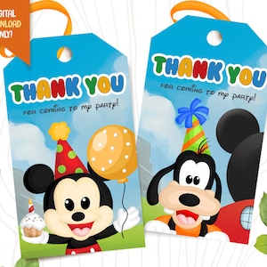Cute Mouse Thank You Tags, INSTANT DOWNLOAD, Mouse Favor Tags, Happy Birthday Tag, Cute Character Digital Printable Label, Kids Party Tag