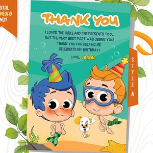 Under The Sea Thank You Card, Animal Creatures Party Favor, Mermaid Party Card, Kids Birthday Favor Card, Personalized Birthday Card