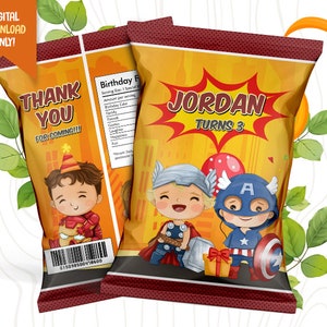 Superhero Birthday Chip Bag, Baby Heroes Party Bag, Cute Superhero Favor Bag, Heroes Chip Pouch, Kids Party Favor, Birthday Goodie Bag Label