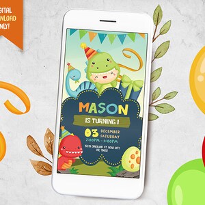 Dino Baby Mobile Invitation, Dino Kid iPhone Invitation, Dinosaur Electronic Invitation, Cute Dino Mobile Evite, Trex E-Invite