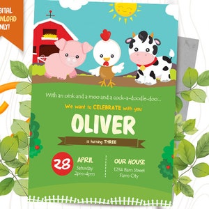 Farm Digitale Uitnodiging + GRATIS Bedankkaart, Boerderij Verjaardagsuitnodiging, Ranch Party Afdrukbaar, Cute Kid Farm Invite, Gepersonaliseerde Uitnodiging