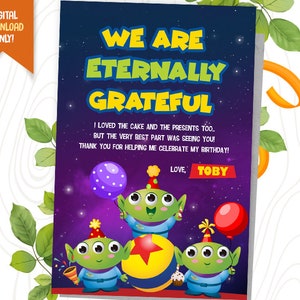 Aliens Digital Thank You Card, Alien Birthday Favor Card, Cute Aliens Party Card, Space Ranger Birthday Favor Card, Space Kid Birthday Party
