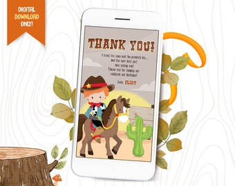 Cowboy Mobile Thank You Note, Cowboy iPhone Party Message, Birthday Electronic Thank You Card, Birthday Thank You eCard