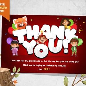 Tarjeta de agradecimiento digital de Red Panda, Favor de fiesta de cumpleaños de amigos, Fiesta de chicas lindas imprimible, Tarjeta de favor de cumpleaños de Panda Rojo, Cumpleaños de niños