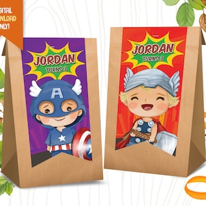 Superheroes Digital Party Bag Sticker, Cute Superheroes Birthday Lootbag Label, Baby Heroes Party Bag Label, Cute Kids Favor Bag Sticker