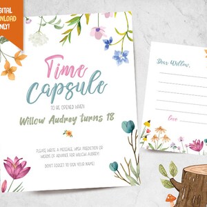 Wild Flower Time Capsule Sign, Wild Flower Birthday Printable, Wild Flower Party Card, First Birthday Time Capsule Card, Party Decor