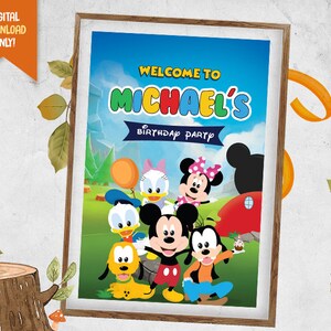 Mouse Digital Welcome Sign Board, Cute Mouse Birthday Sign Board, Kids Party Poster, Duck Chalkboard, Party Welcome Sign Board