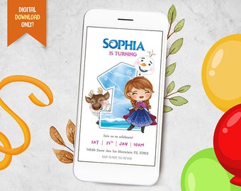 Snow Princess Mobile Invitation, Ice Princess iPhone Invitation, Snowman Party Electronic Invitation, 1st Birthday Mobile Evite, Girl Invite