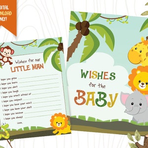 Deseos de Baby Shower de Safari para bebé, DESCARGA INSTANTE, Signo de buenos deseos de Safari para bebé, Tarjetas imprimibles de Safari, Fiesta en la jungla, Safari salvaje