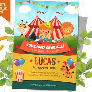 Invitación de Carnaval + Tarjeta de Agradecimiento GRATIS, Invitación de Cumpleaños de Circo, Fiesta de Payaso Imprimible, Invitación de Carnaval, Invitación de Niños de Circo, Invitación de Diversión