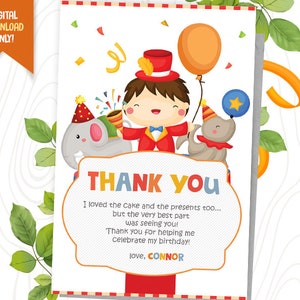 Tarjeta de agradecimiento digital para bebés de carnaval, fiesta de cumpleaños de circo, fiesta de carnaval imprimible, tarjeta de favor de circo, tarjeta de cumpleaños de payaso, fiesta para niños