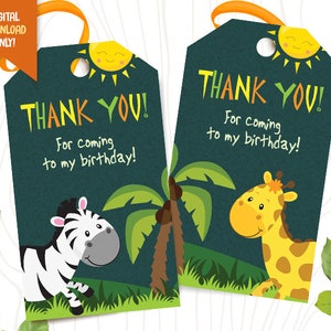 Safari Thank You Tags, INSTANT DOWNLOAD, Wild Safari Favor Tags, Jungle Birthday Tag, Safari Animals Digital Printable Label, Safari Kids