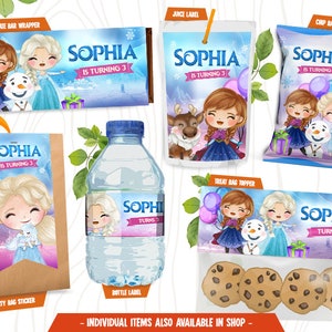 Snow Princess Digital Birthday Bundle, Ice Princess Party Pack, Cute Snowman Party Bundle, Birthday Party Supplies, Kids Party Printables