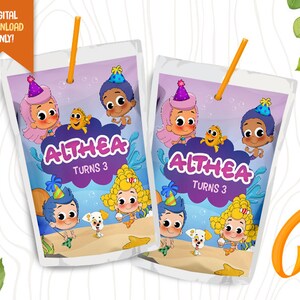 Under The Sea Digital Juice Label, Animal Creatures Juice Pouch Label, Kids Party Bag Label, Mermaid Juice Wrapper, Juice Bag Label Sticker