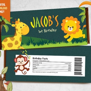 Safari Chocolate Bar Wrapper, Wild Safari Candy Wrapper, Jungle Birthday Party Wrapper, Safari Chocolate Label, Digital Printable Wrapper