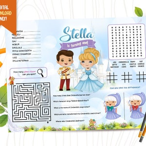 Princess Activity Sheet, Cute Princess Printable Placemat, Kids Birthday Activity Sheet, Princess Party Game, Birthday Table Decor