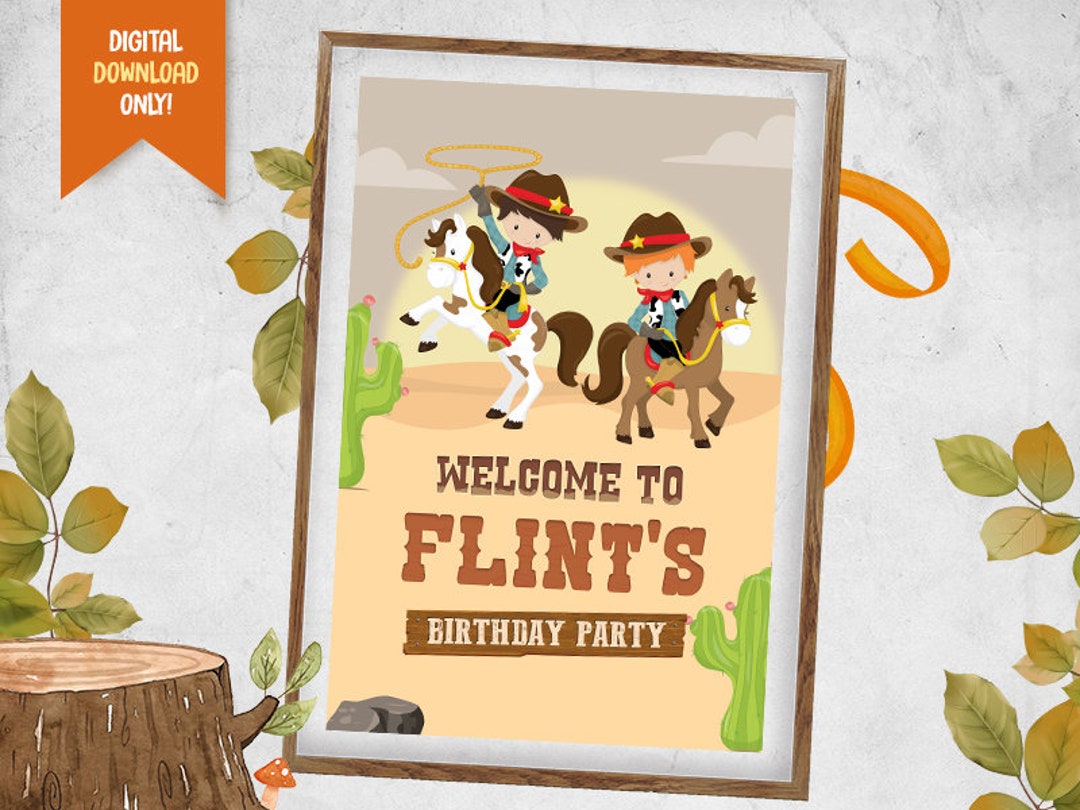 Cowboy Digital Welcome Sign Board, Western Birthday Sign Board, Cute ...
