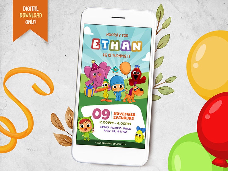 Kid and Friends Mobile Invitation Cute Animals iPhone Invitation Kids Party Electronic Invitation Birthday Mobile Evite Cute