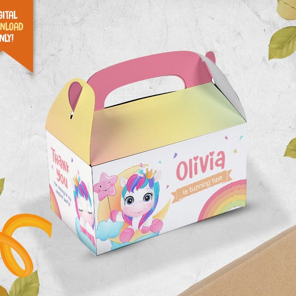 Unicorn Small DIY Goodie Box, Cute Unicorn Treat Box, Magical Favor Box, Rainbow Party Loot Box, Kids Candy Box, Party Giveaway, DYI Box