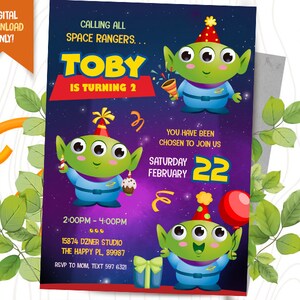 Aliens Invitation + FREE Thank You Card, Cute Alien Digital Birthday Invite, Baby Aliens Party Printable, Space Aliens Party Invitation